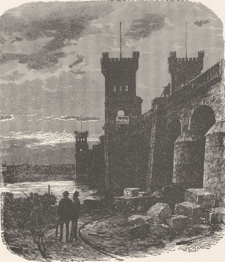 GERMANY. Bridge, Rhine, Hochfeld 1903 old antique vintage print picture